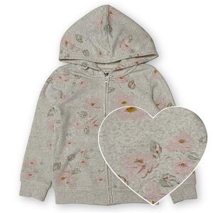 OshKosh B'Gosh Girls Size 4 Classic Grey Heather Pink Floral Fleece Full Zip Up